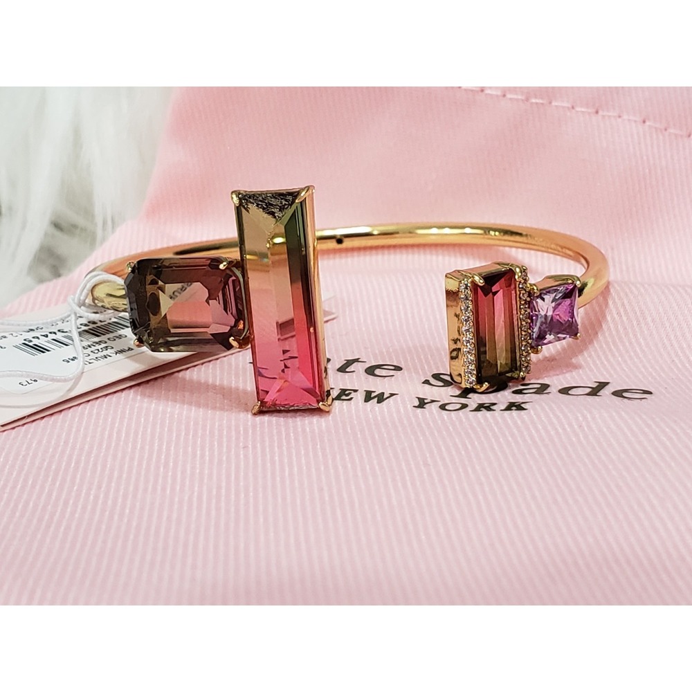 NWT Kate Spade Geo Gems Ombre Cuff Bracelet abstract pink multicolor gold tone